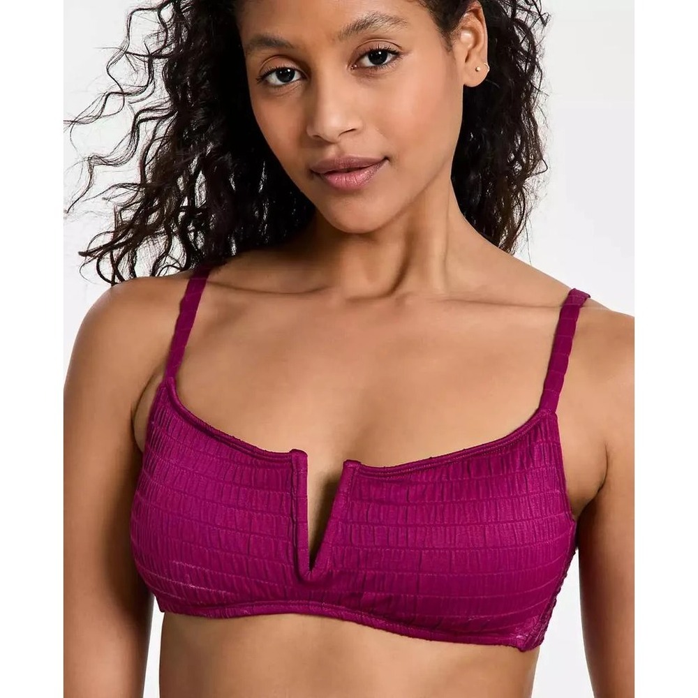 Bar III Womens Medium Pucker Up V-Wire Bralette Bikini Top in Plumberry $34 2286